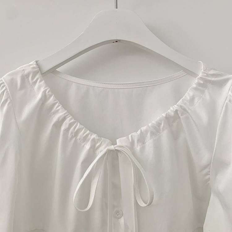 뒷리본 셔링 핀턱 허리끈 퍼프 긴팔 블라우스