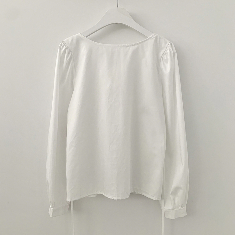 뒷리본 셔링 핀턱 허리끈 퍼프 긴팔 블라우스