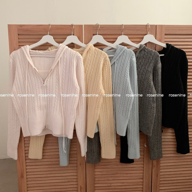 밀크 니트 후드 집업 투웨이 지퍼 긴팔 후드 집업 가디건 나시 세트