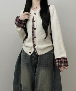 チェックシャツレイヤードカーディガン｜カーディガン｜韓国