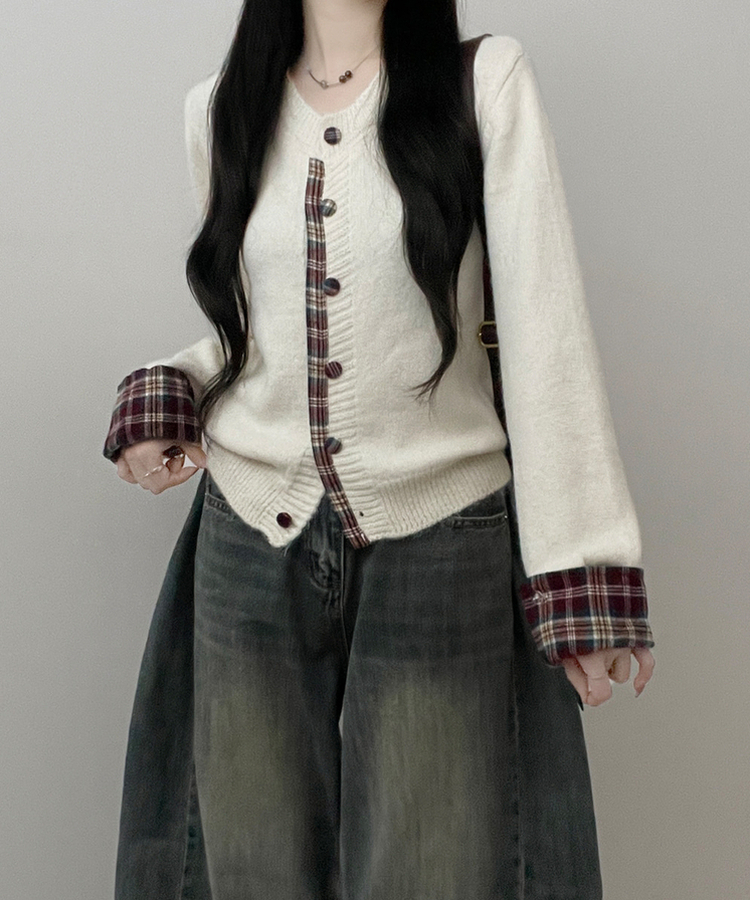 チェックシャツレイヤードカーディガン｜カーディガン｜韓国
