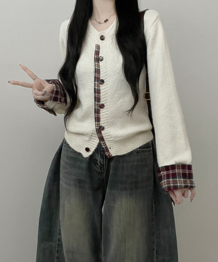 チェックシャツレイヤードカーディガン｜カーディガン｜韓国