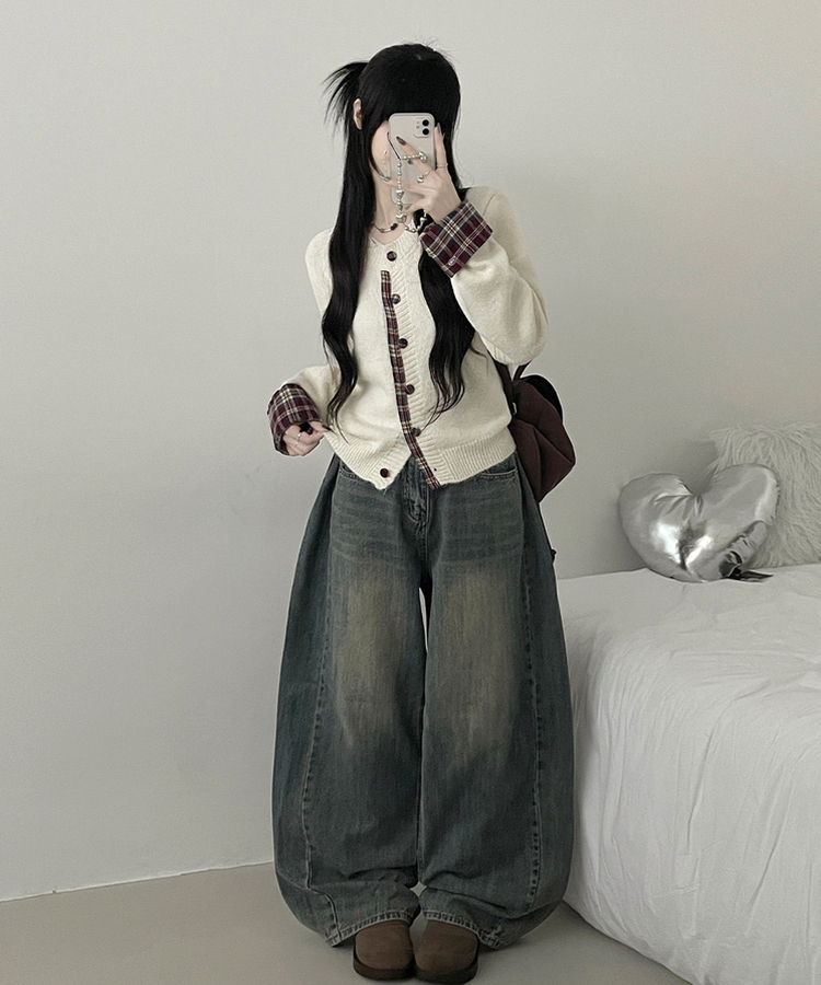 チェックシャツレイヤードカーディガン｜カーディガン｜韓国