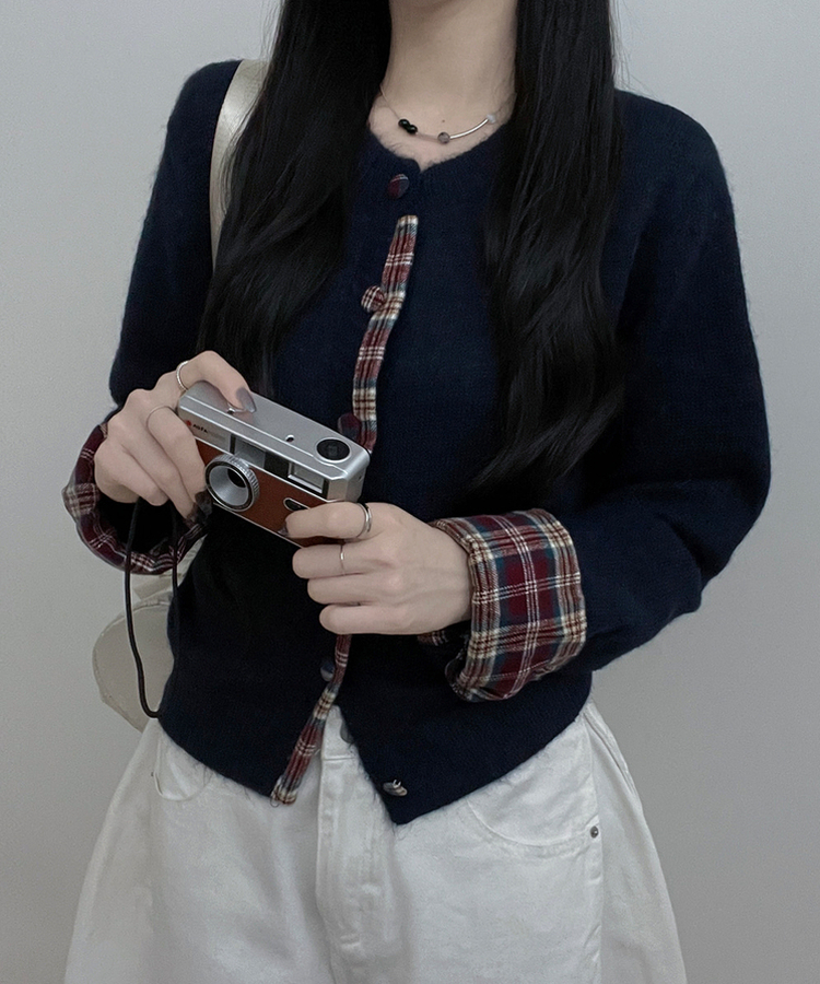 チェックシャツレイヤードカーディガン｜カーディガン｜韓国