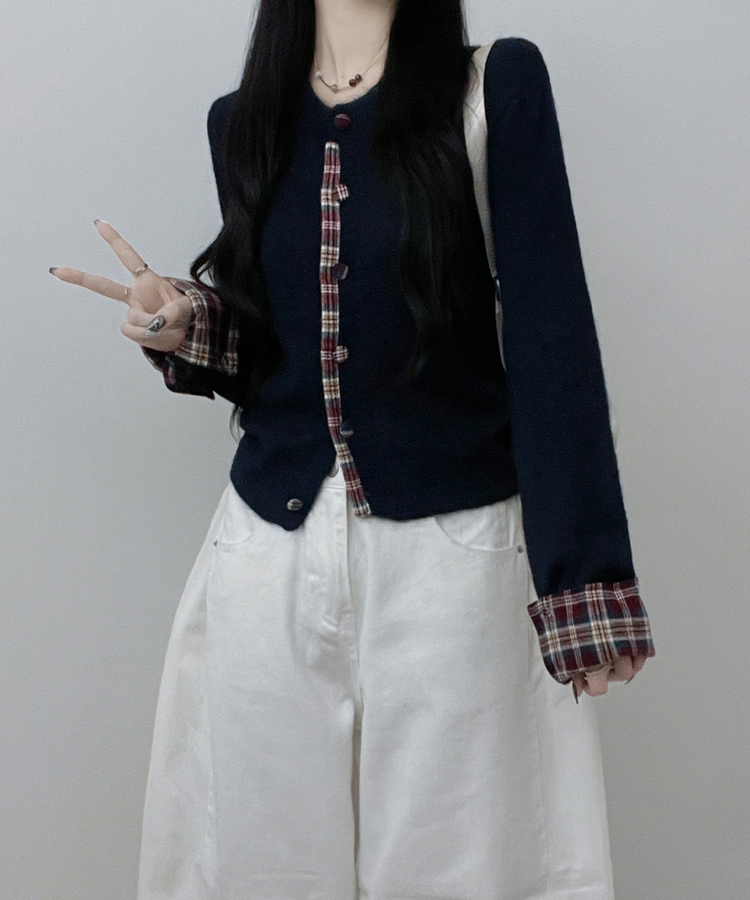 チェックシャツレイヤードカーディガン｜カーディガン｜韓国
