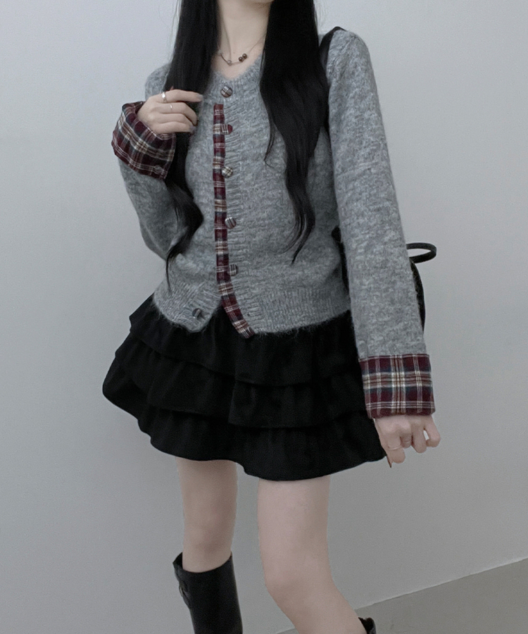 チェックシャツレイヤードカーディガン｜カーディガン｜韓国