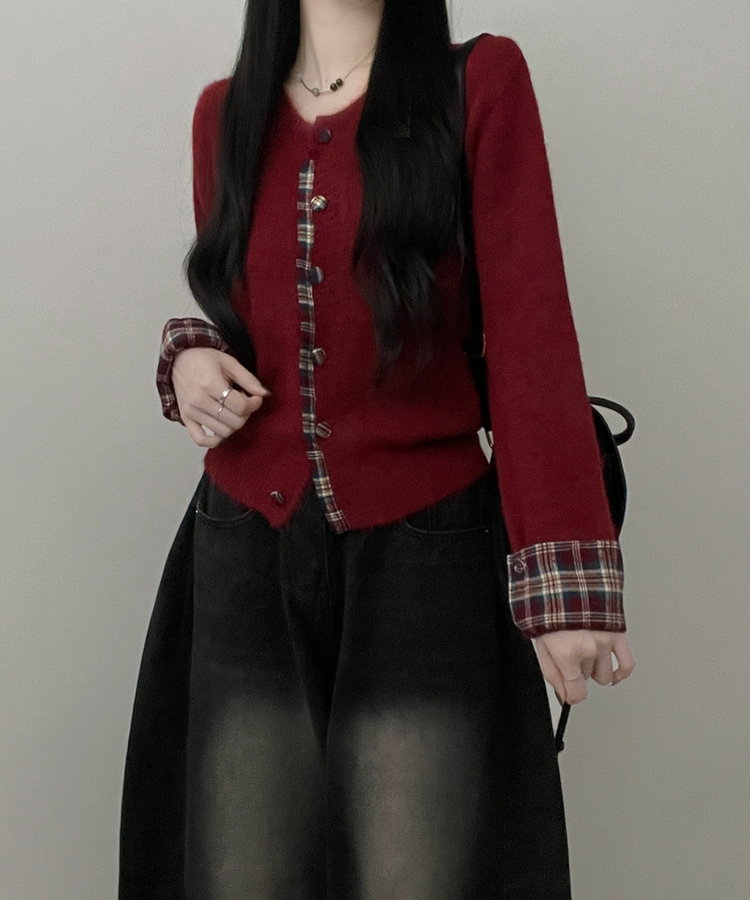 チェックシャツレイヤードカーディガン｜カーディガン｜韓国