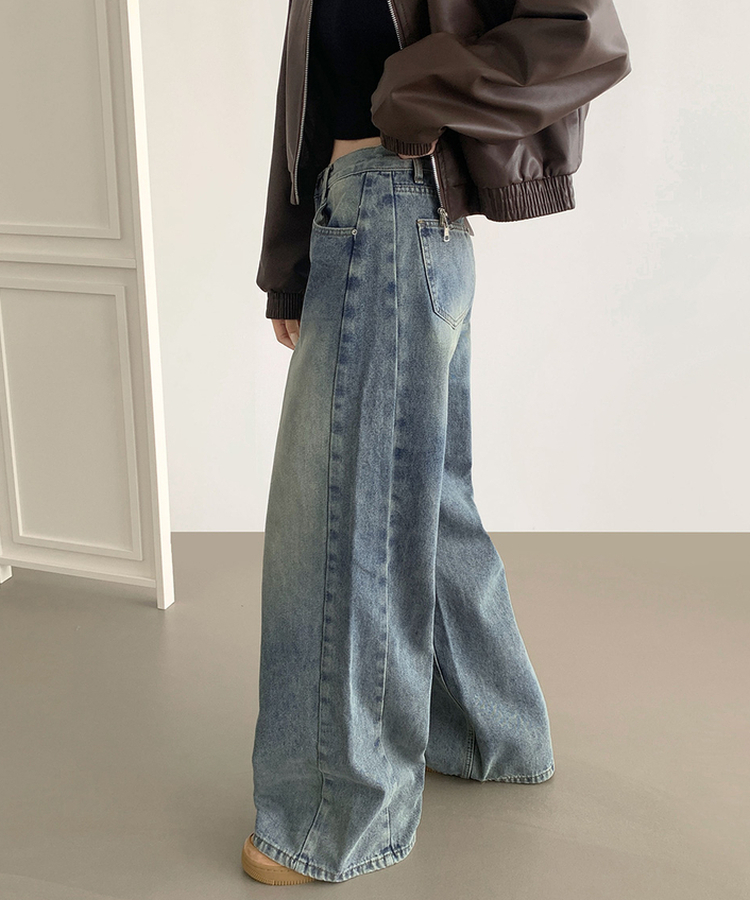 【丈別】スリットワイドフィットデニムパンツ(5color) MID DENIM