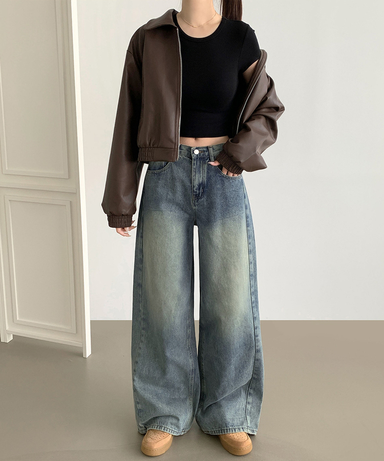 【丈別】スリットワイドフィットデニムパンツ(5color) MID DENIM