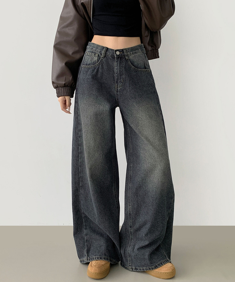 【丈別】スリットワイドフィットデニムパンツ(5color) DEEP BLUE