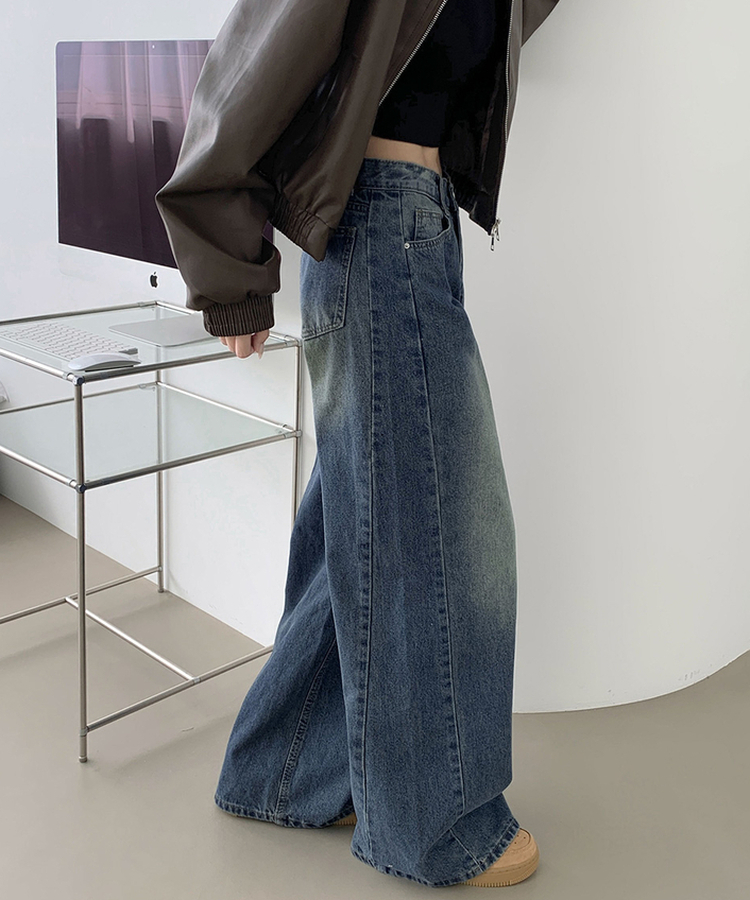 【丈別】スリットワイドフィットデニムパンツ(5color) DEEP DENIM