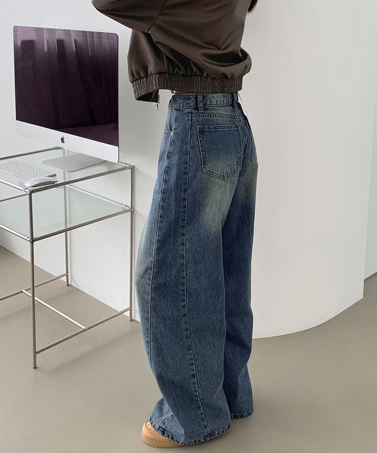 【丈別】スリットワイドフィットデニムパンツ(5color) DEEP DENIM