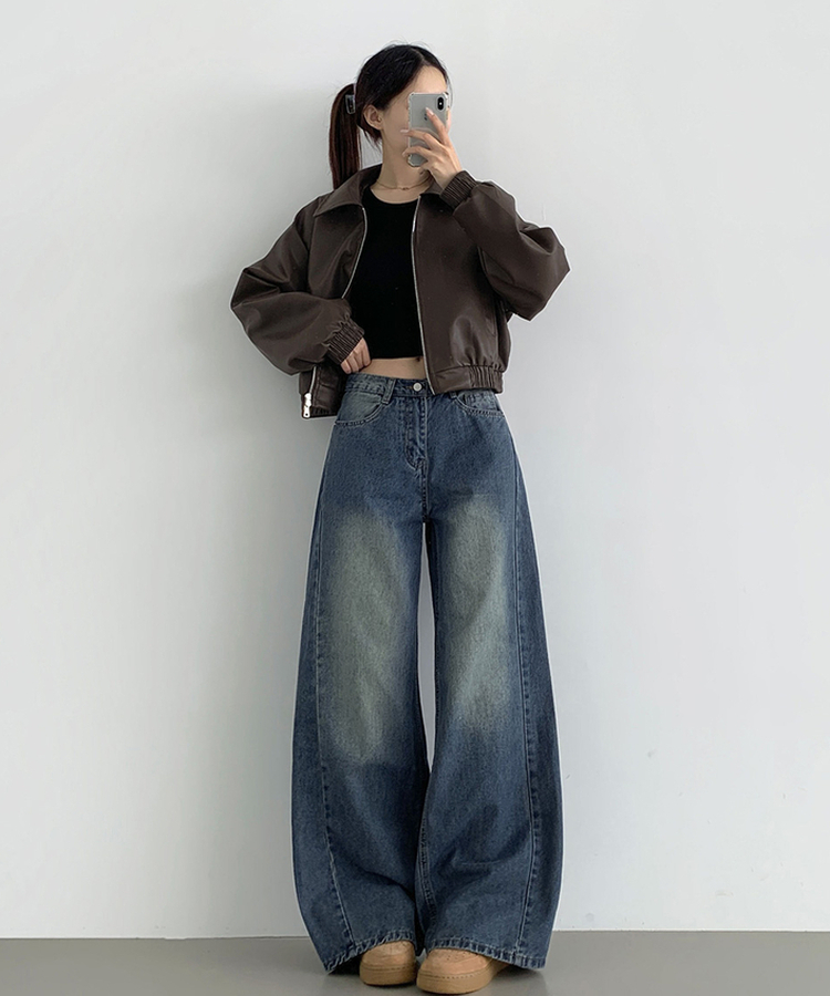 【丈別】スリットワイドフィットデニムパンツ(5color) DEEP DENIM