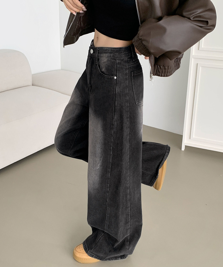 【丈別】スリットワイドフィットデニムパンツ(5color) BLACK DENIM