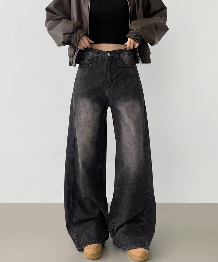 【丈別】スリットワイドフィットデニムパンツ(5color) BLACK DENIM