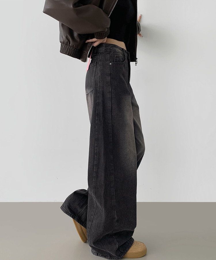 【丈別】スリットワイドフィットデニムパンツ(5color) BLACK DENIM
