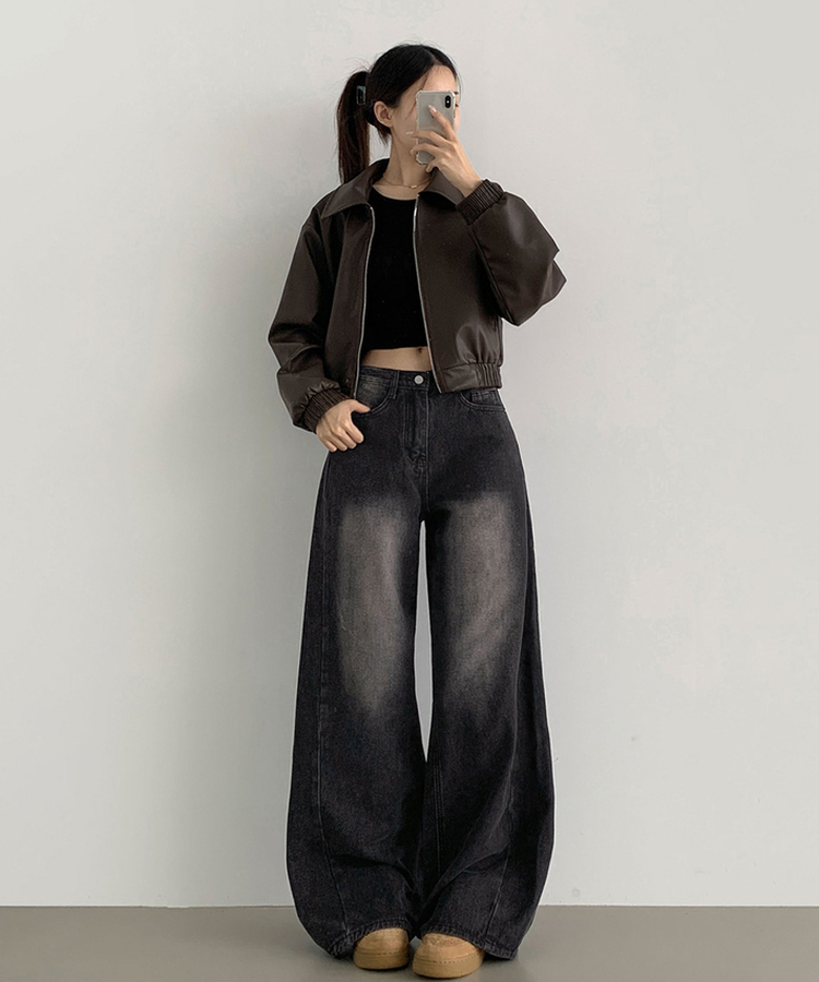 【丈別】スリットワイドフィットデニムパンツ(5color) BLACK DENIM
