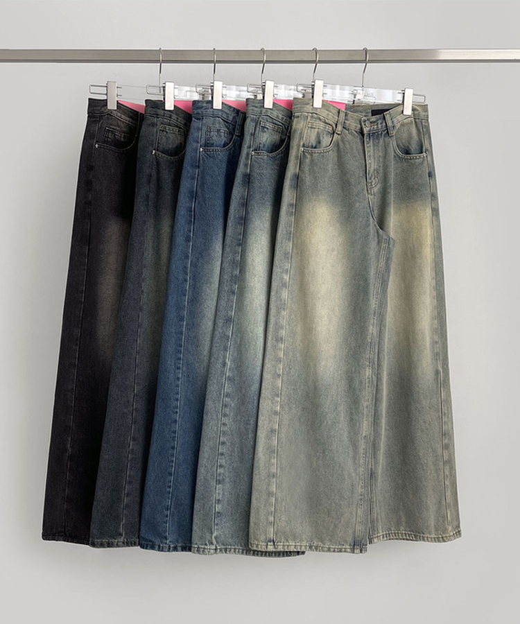 【丈別】スリットワイドフィットデニムパンツ(5color)
