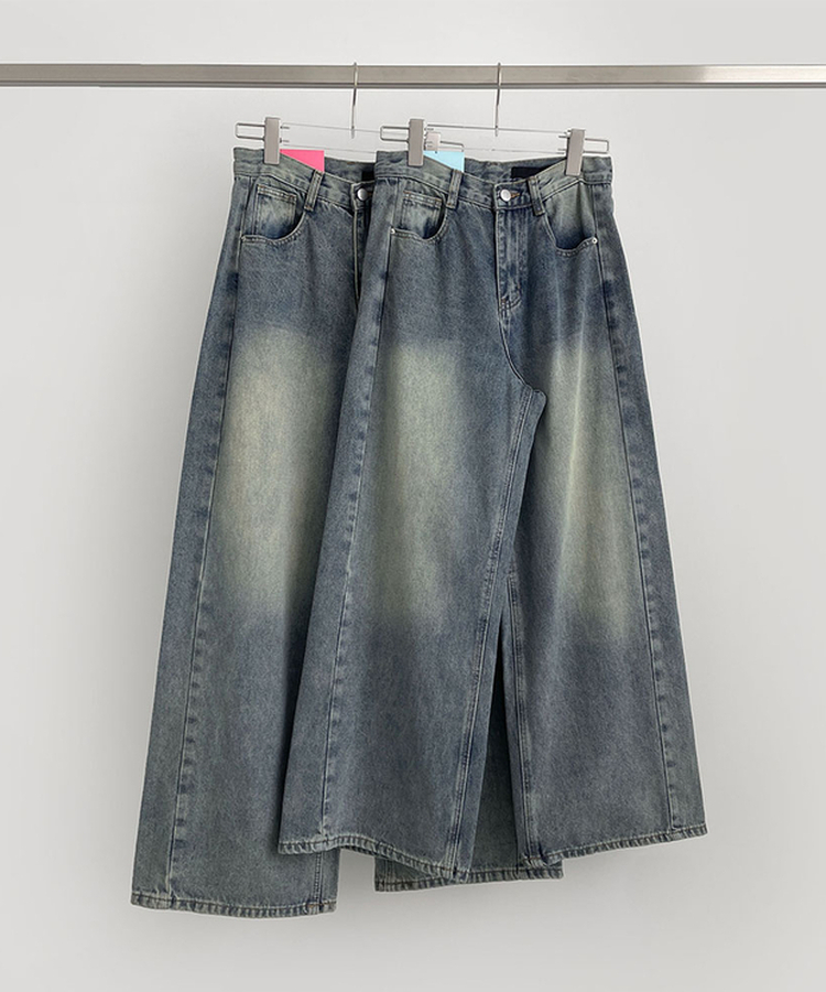 【丈別】スリットワイドフィットデニムパンツ(5color)