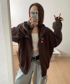 トーンナップ 92刺繍ナンバーポケットフードジップアップ(5color)｜ジャンパー｜韓国