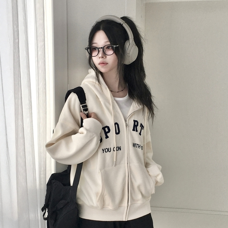 지켜주고싶은 오버핏 데일리 레터링 고퀄 자수 아방핏 박시 후드집업 아이보리