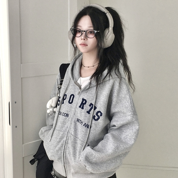 지켜주고싶은 오버핏 데일리 레터링 고퀄 자수 아방핏 박시 후드집업 그레이