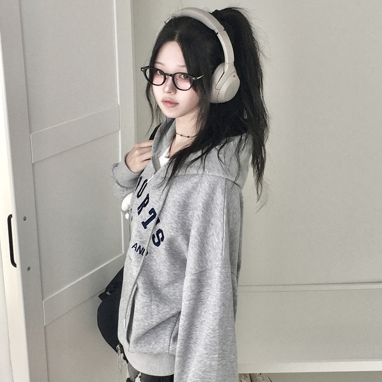 지켜주고싶은 오버핏 데일리 레터링 고퀄 자수 아방핏 박시 후드집업 그레이