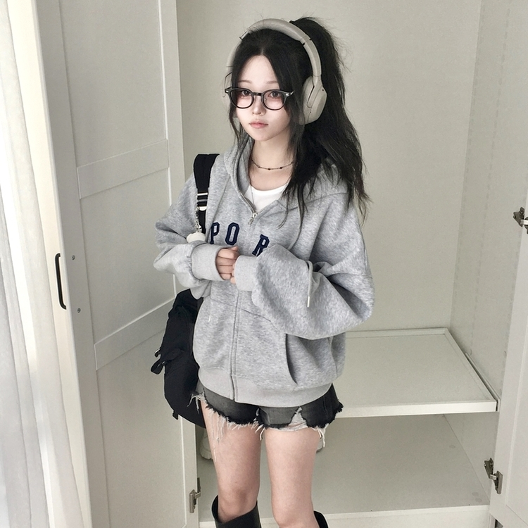 지켜주고싶은 오버핏 데일리 레터링 고퀄 자수 아방핏 박시 후드집업 그레이