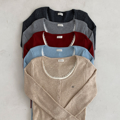 브아 배색 레이스 레이어드 팬던트 골지 니트 가디건