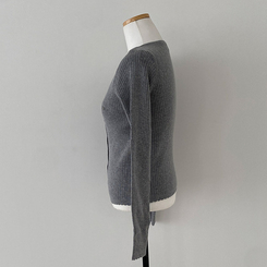 브아 배색 레이스 레이어드 팬던트 골지 니트 가디건