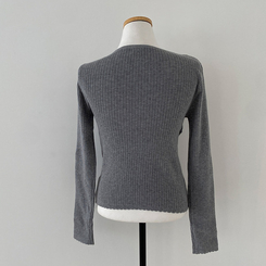 브아 배색 레이스 레이어드 팬던트 골지 니트 가디건