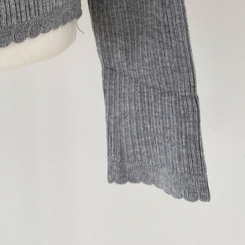 브아 배색 레이스 레이어드 팬던트 골지 니트 가디건