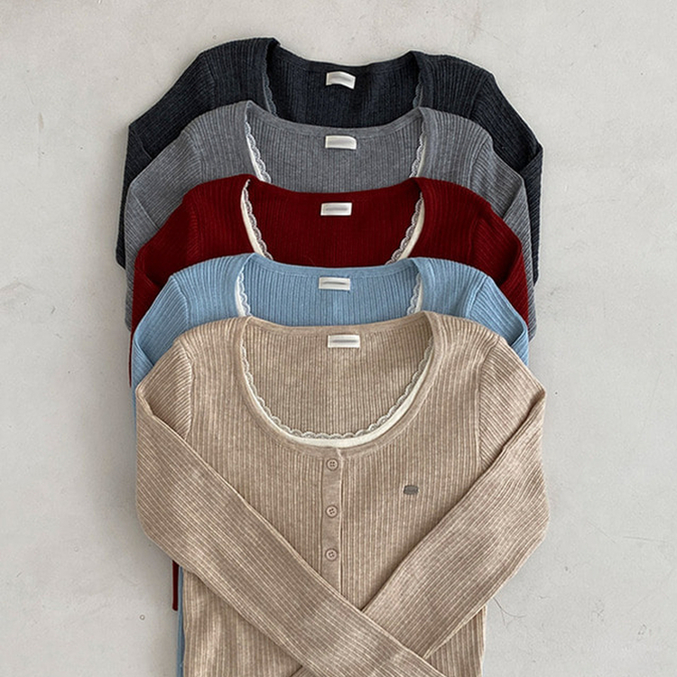 브아 배색 레이스 레이어드 팬던트 골지 니트 가디건