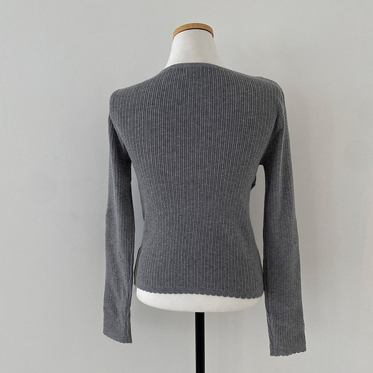 브아 배색 레이스 레이어드 팬던트 골지 니트 가디건