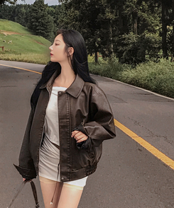 ファスナーボタンレザージャケット BROWN