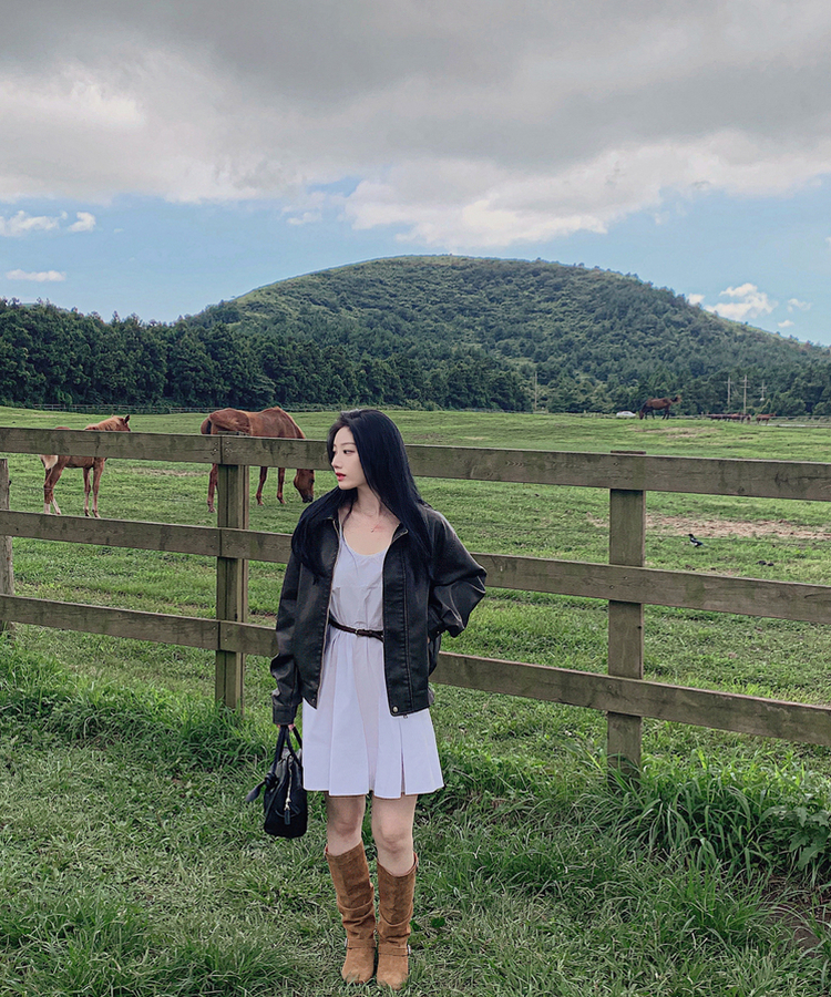 ファスナーボタンレザージャケット BLACK