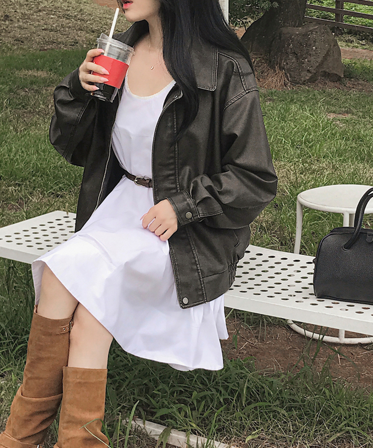 ファスナーボタンレザージャケット BLACK