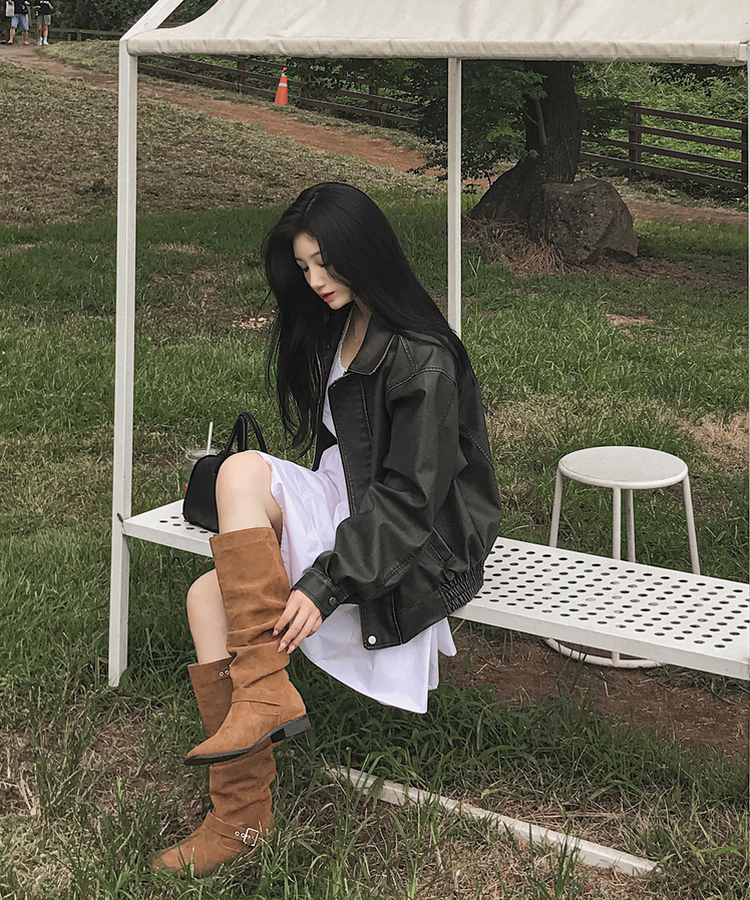 ファスナーボタンレザージャケット BLACK