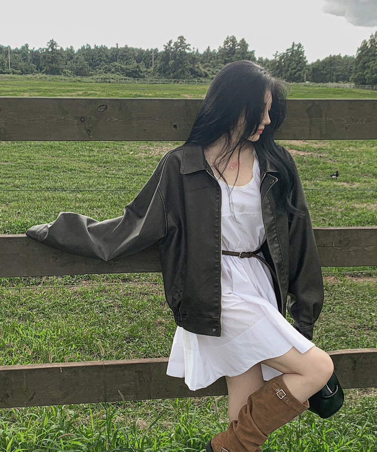 ファスナーボタンレザージャケット BLACK