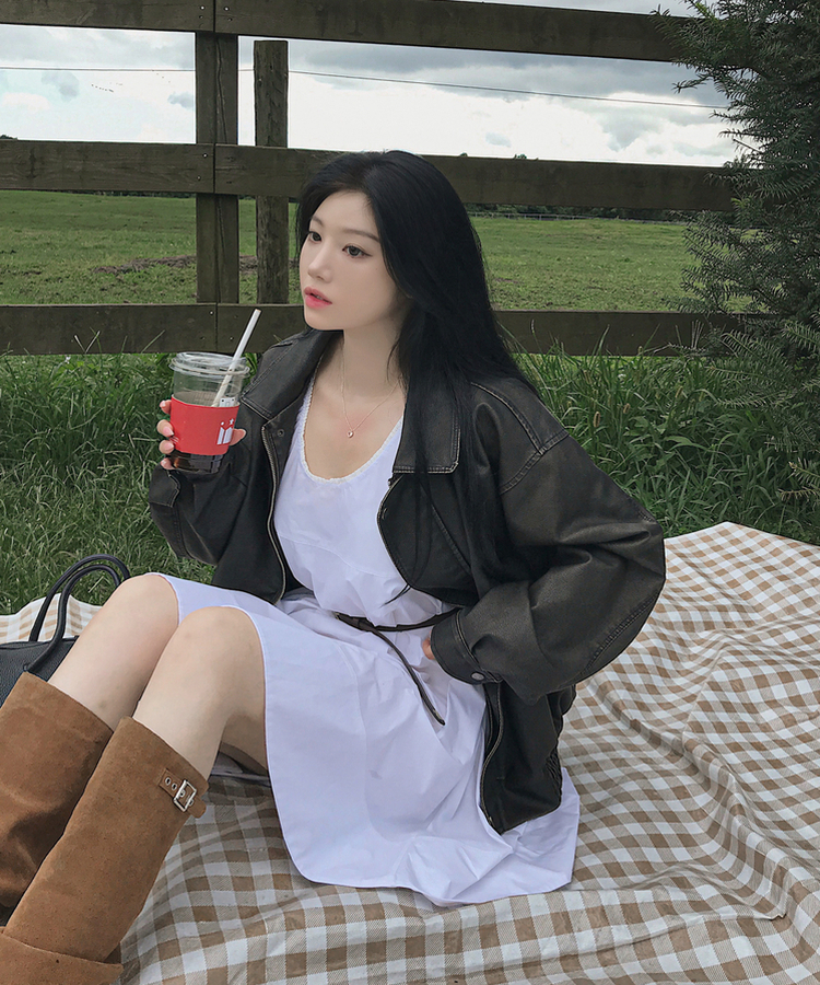 ファスナーボタンレザージャケット BLACK