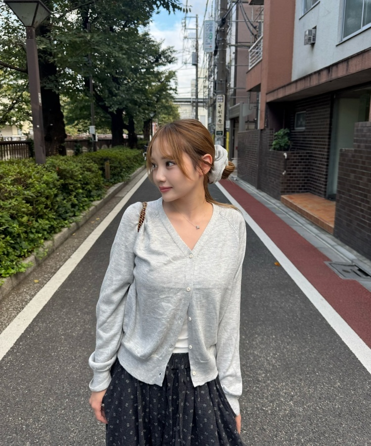 나그랑 브이넥 니트 가디건 곱창밴드SET 그레이