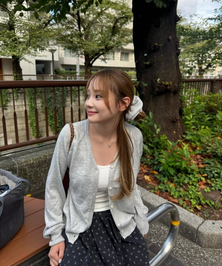 나그랑 브이넥 니트 가디건 곱창밴드SET 그레이