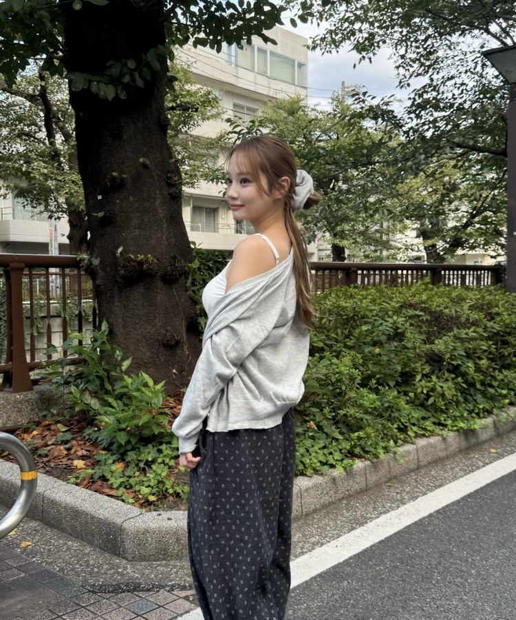 나그랑 브이넥 니트 가디건 곱창밴드SET 그레이