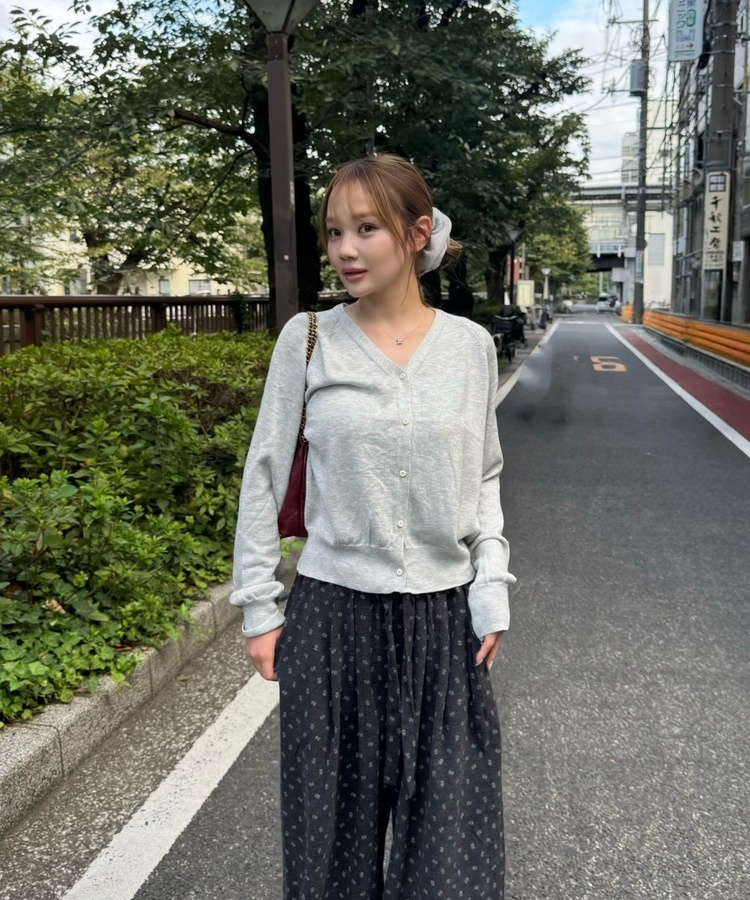 나그랑 브이넥 니트 가디건 곱창밴드SET 그레이