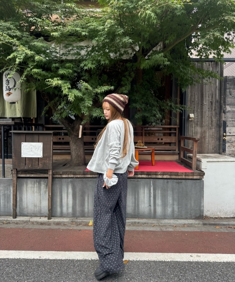 나그랑 브이넥 니트 가디건 곱창밴드SET 그레이