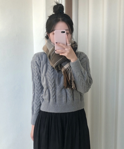 ケーブルクロップパフニット(5color) GREY