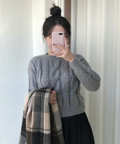 ケーブルクロップパフニット(5color) GREY