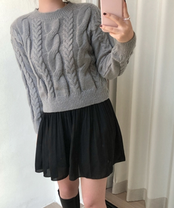 ケーブルクロップパフニット(5color) GREY