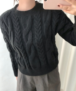 ケーブルクロップパフニット(5color) BLACK