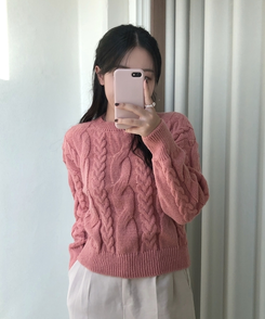 ケーブルクロップパフニット(5color) PINK